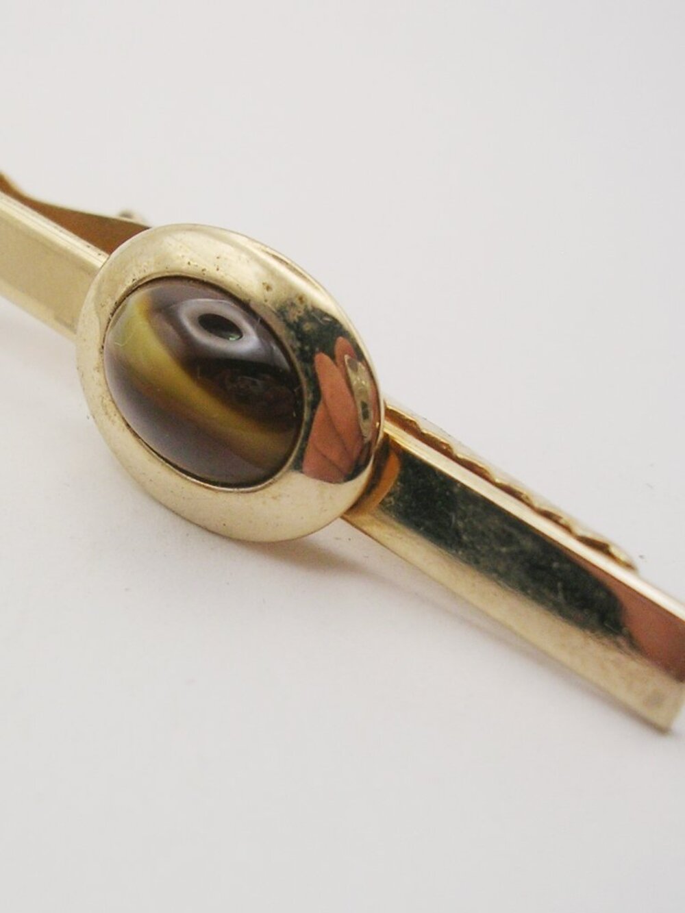 Vintage Tie Clip Bar Tiger Eye Gemstone Cabochon classic Men Jewelry Accessory